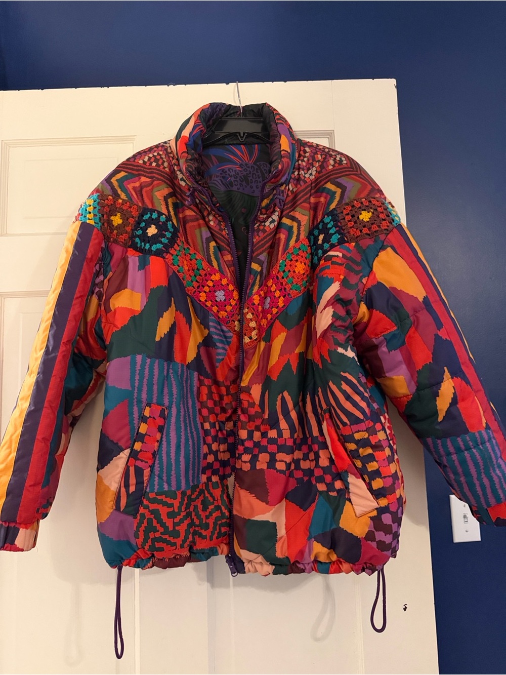 FARM Rio Vibrant Multicolor Patchwork Puffer Jacket